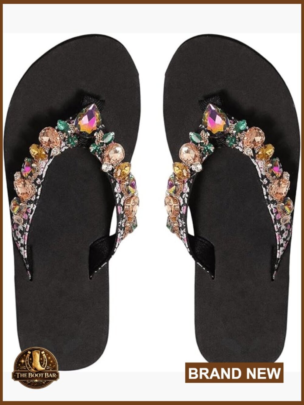 Sparkly Rhinestone Wedge Flip Flop Sandals - Boho Thong Slippers
